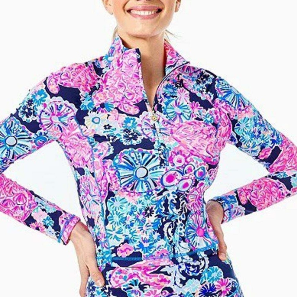 NWT Lilly Pulitzer Cropped Luxletic Justine Half Zip Top Size S High Tide Navy